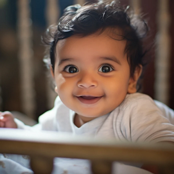 Smiling baby with bright beautiful eyes